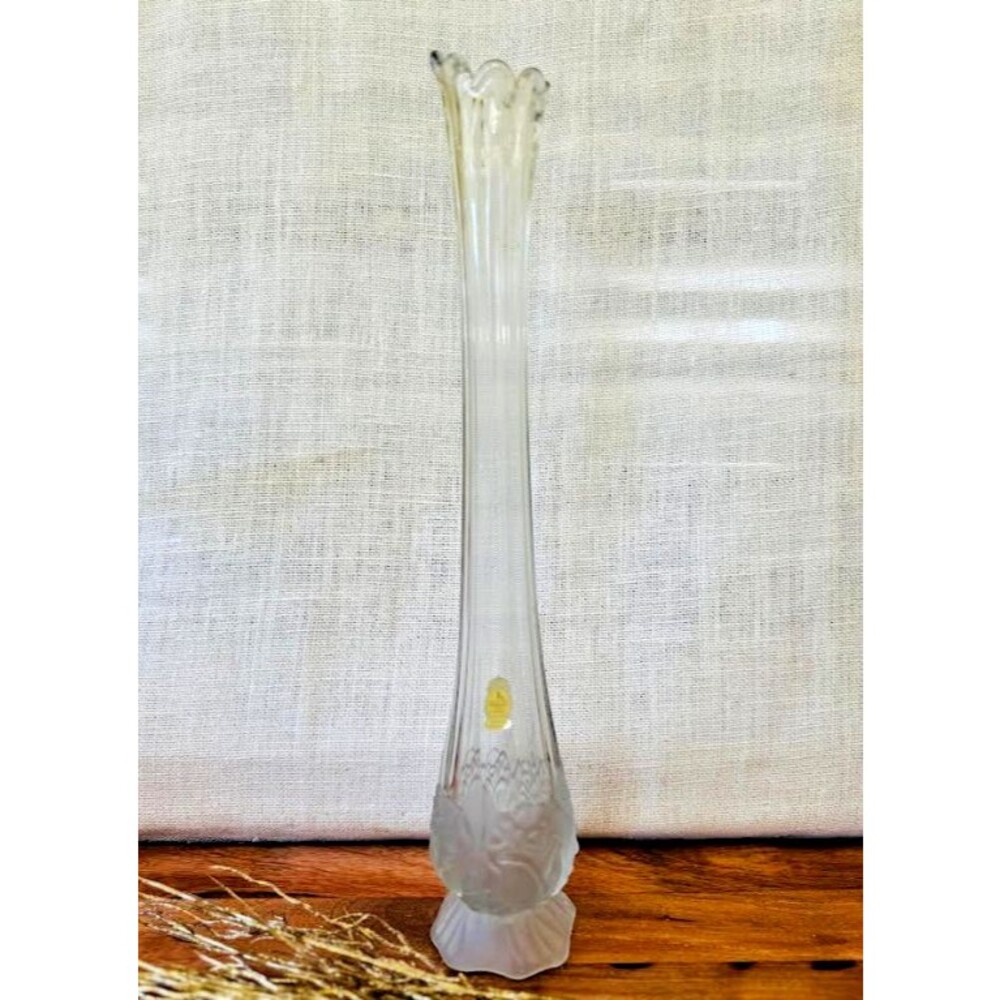 Imperlux Hand Cut Crystal 20" Vase with Floral Frosted Base